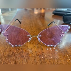Rhinestone Butterfly Rimless Sunglasses